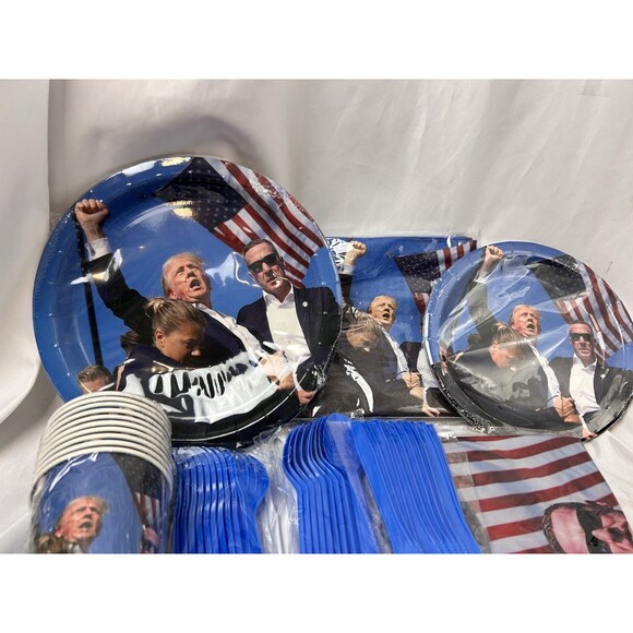 Donald Trump 2024 Fight Fight Fight Party Supply Set Patriotic Plates Cups Etc - Picture 2 of 4